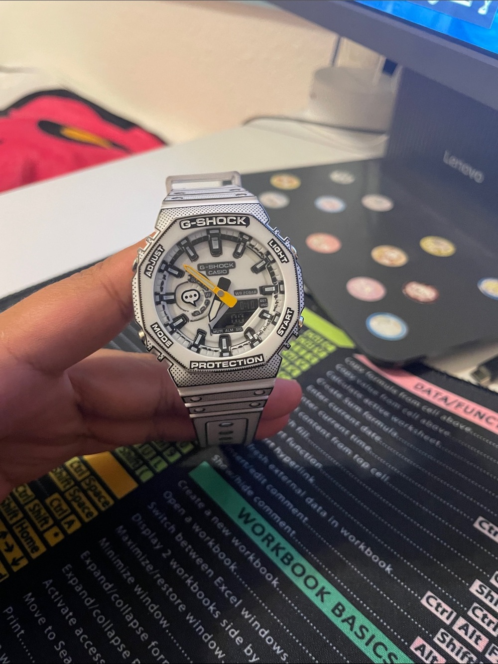 G-Shock White and Yellow Metal Accent Analog-Digital Watch